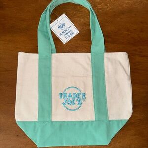 Trader Joe's Mint and Cream Canvas Tote Bag